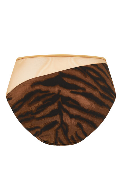 Tiger Print Snake Mesh Bikini Bottoms